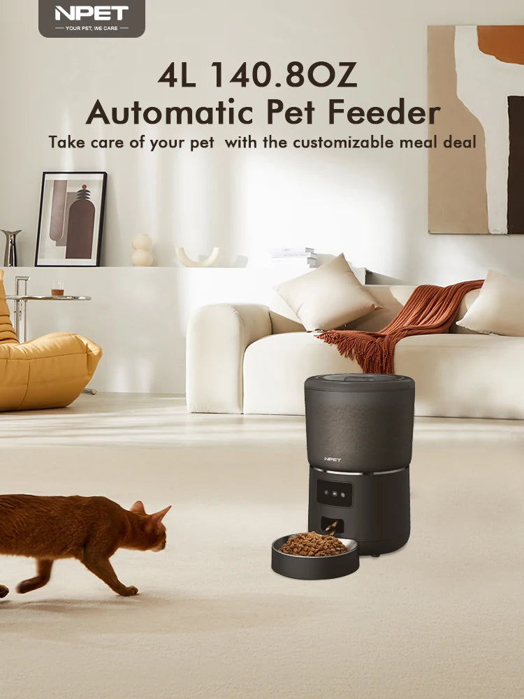 NPET 4L Smart Automatic Pet Feeder – Programmable Food Dispenser with Stainless Steel Bowl for Cats & Dogs