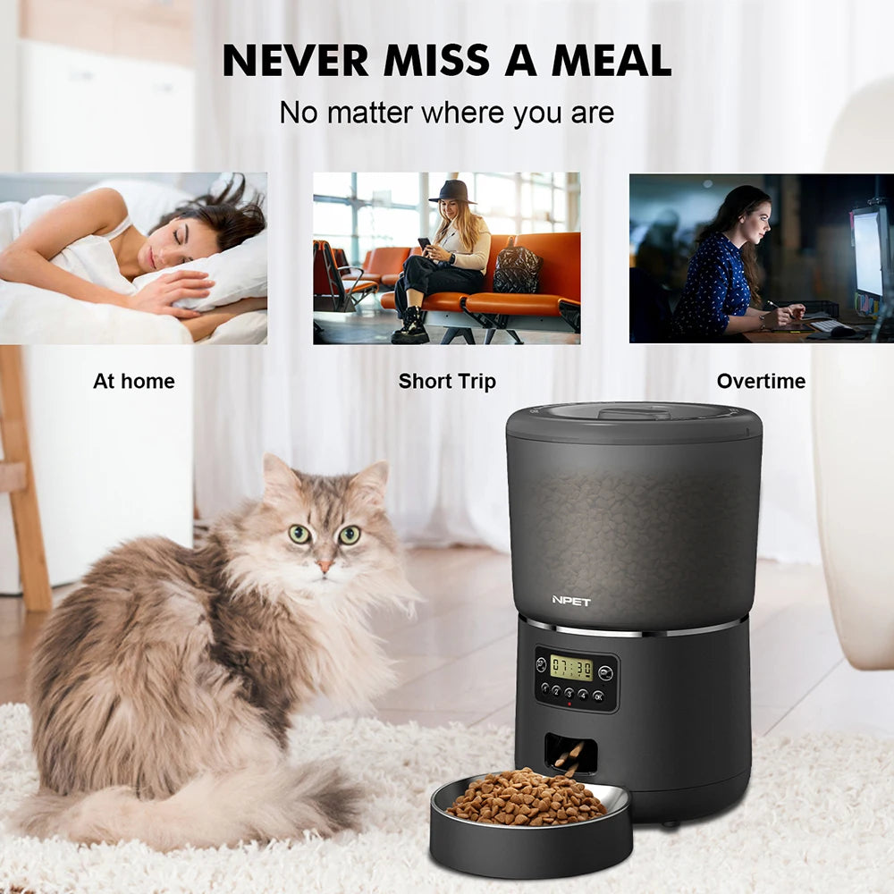 NPET 4L Smart Automatic Pet Feeder – Programmable Food Dispenser with Stainless Steel Bowl for Cats & Dogs