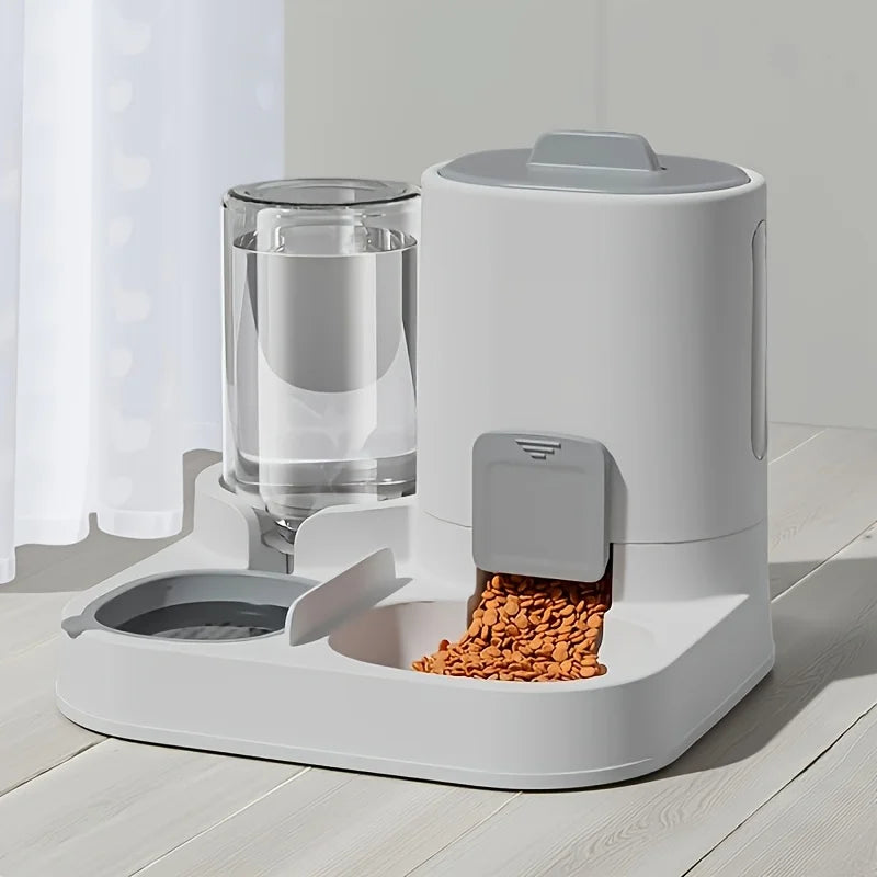 2-in-1 Automatic Pet Feeder and Water Dispenser – Dual Function Cat Bowl in Durable Plastic