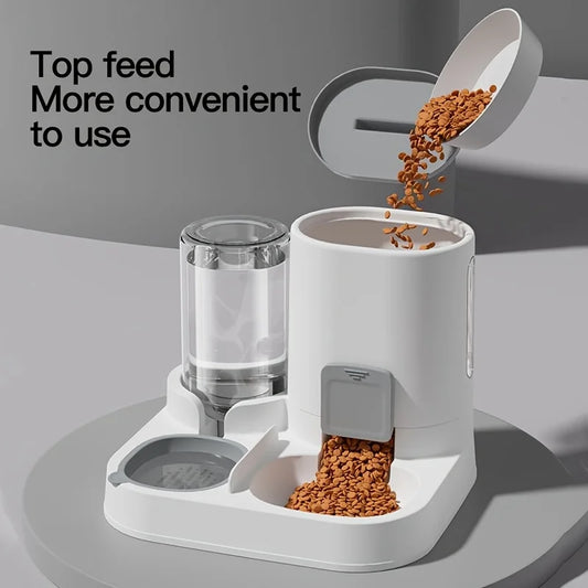 2-in-1 Automatic Pet Feeder and Water Dispenser – Dual Function Cat Bowl in Durable Plastic
