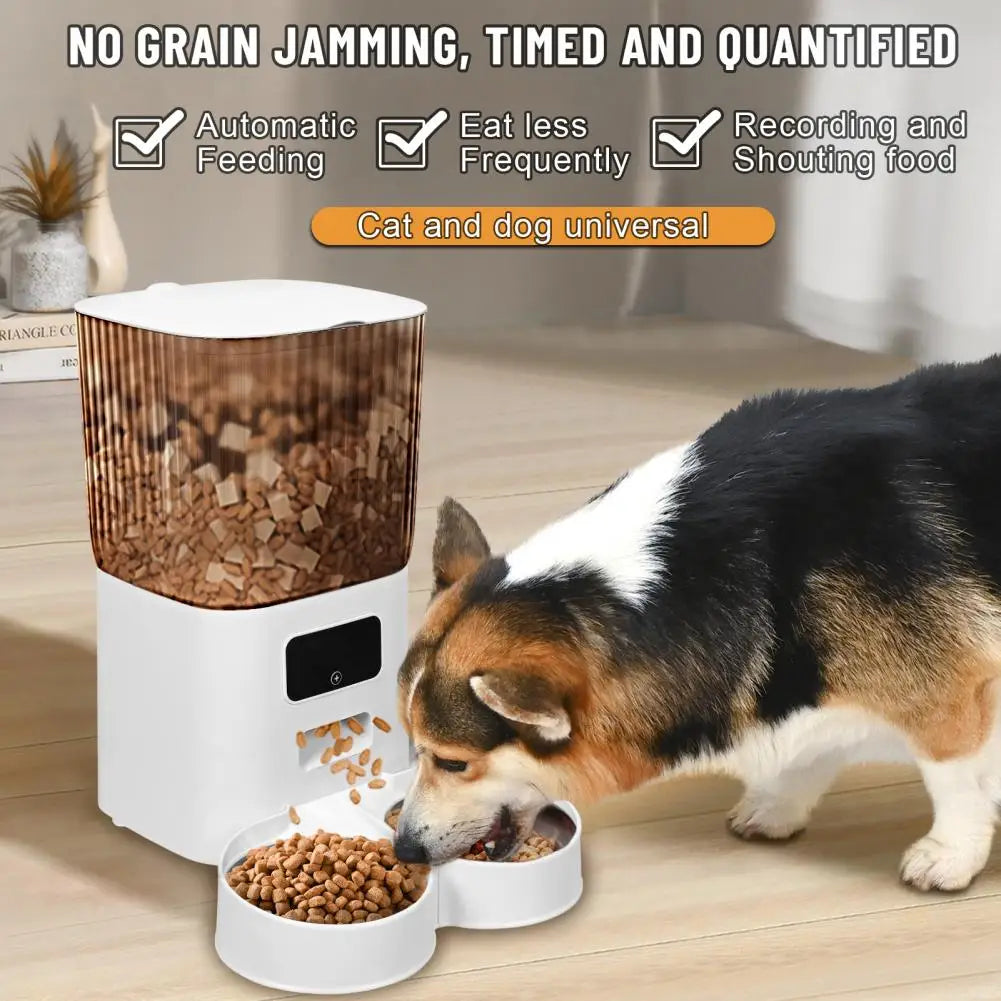 Smart Pet Feeder with Dual Bowls – 5L Transparent Storage, WiFi App Control, Automatic Timed Dispensing for Cats & Dogs