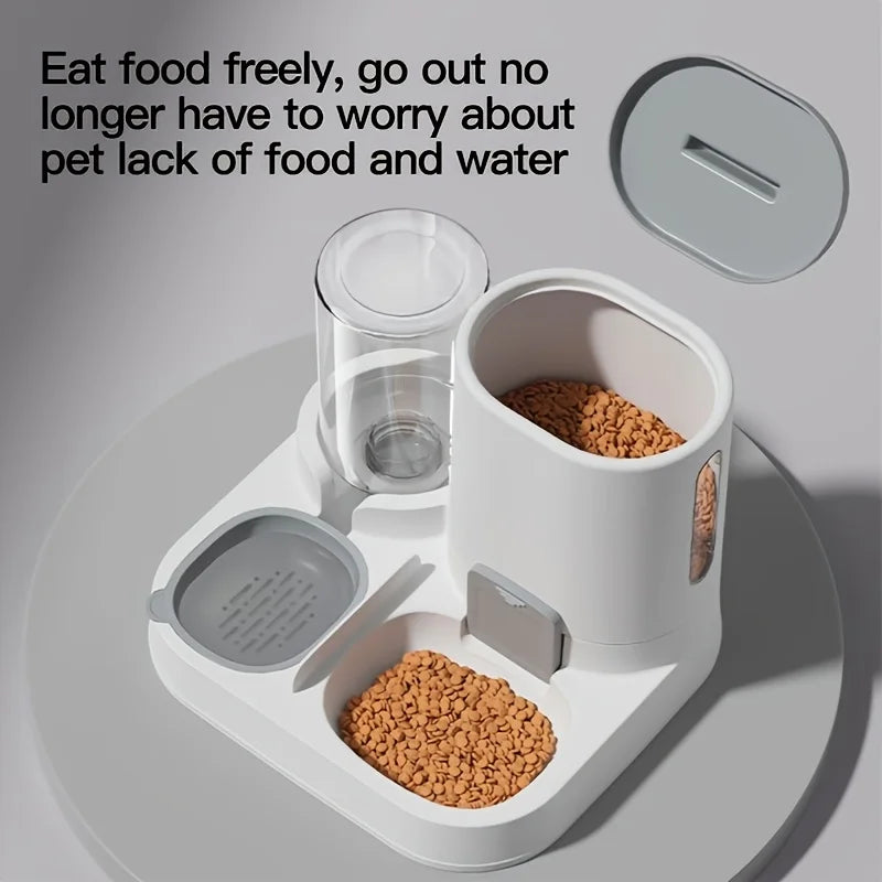 2-in-1 Automatic Pet Feeder and Water Dispenser – Dual Function Cat Bowl in Durable Plastic
