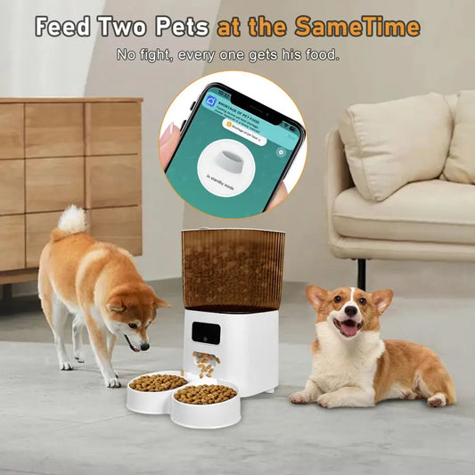 Smart Pet Feeder with Dual Bowls – 5L Transparent Storage, WiFi App Control, Automatic Timed Dispensing for Cats & Dogs