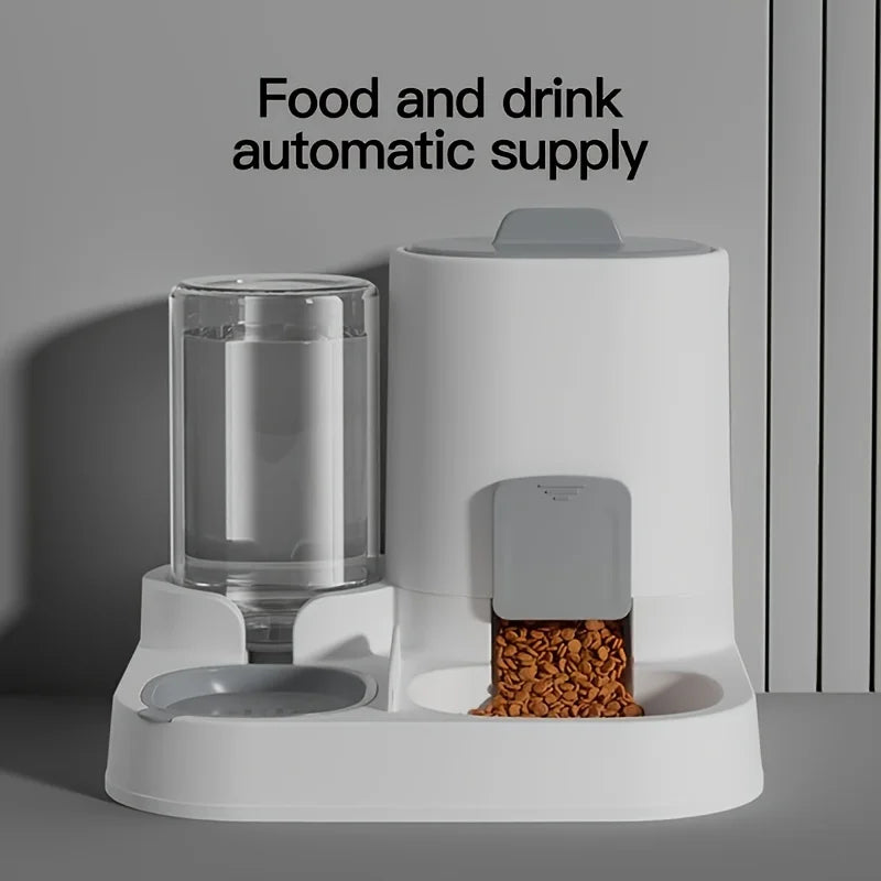 2-in-1 Automatic Pet Feeder and Water Dispenser – Dual Function Cat Bowl in Durable Plastic