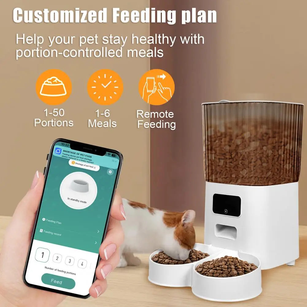 Smart Pet Feeder with Dual Bowls – 5L Transparent Storage, WiFi App Control, Automatic Timed Dispensing for Cats & Dogs