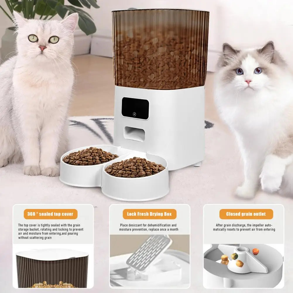 Smart Pet Feeder with Dual Bowls – 5L Transparent Storage, WiFi App Control, Automatic Timed Dispensing for Cats & Dogs