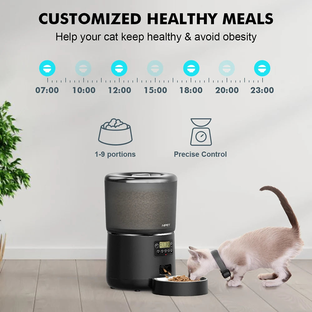 NPET 4L Smart Automatic Pet Feeder – Programmable Food Dispenser with Stainless Steel Bowl for Cats & Dogs